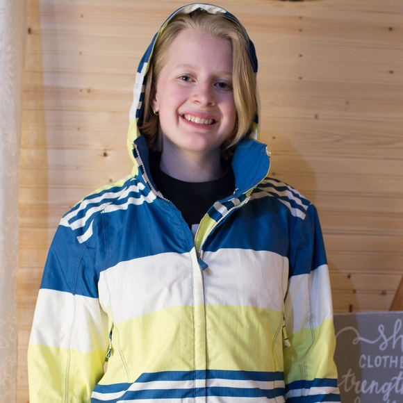 Yellow/blue stripe Micro-light Winter/Skiing Coat - Picture 2 of 8